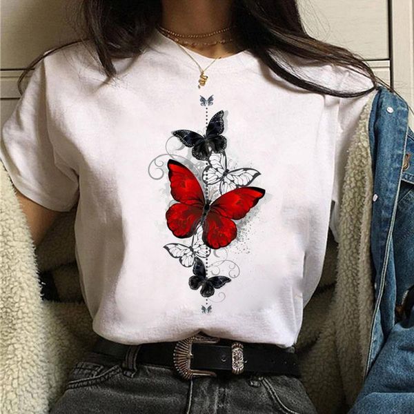 women's t-shirt butterfly graphic printing ladies t shirt harajuku summer simple tshirt casual fashion o-neck female, White
women's t-shirt butterfly graphic printing ladies t shirt harajuku summer simple tshirt casual fashion o-neck female, White