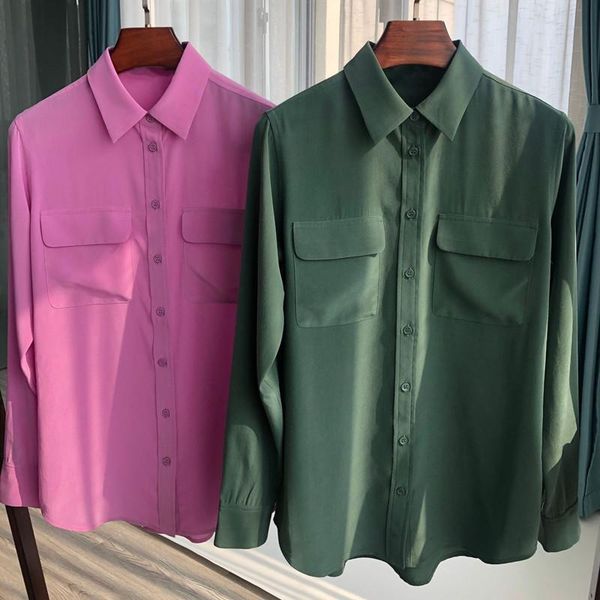 women's turn-down collar blouse 100% silk solid color simple office lady long sleeve double pockets female shirt, White
women's turn-down collar blouse 100% silk solid color simple office lady long sleeve double pockets female shirt, White