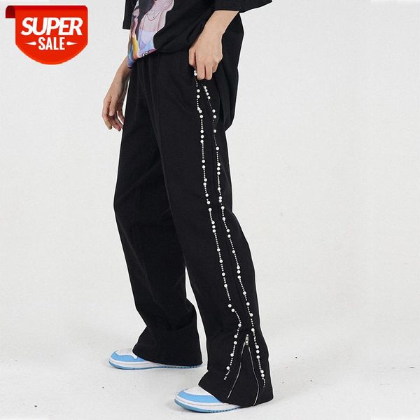 side zipper slit micro-flare casual trousers men's pearl decoration loose drape mopping pants #l07v, Black
side zipper slit micro-flare casual trousers men's pearl decoration loose drape mopping pants #l07v, Black
