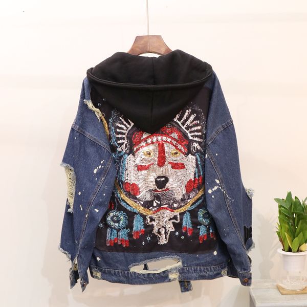 women's jackets coat retro jeans with broken sequins, loose jacket of heavy duty hooded work, for students, ladies'street clothes,, Black;brown
women's jackets coat retro jeans with broken sequins, loose jacket of heavy duty hooded work, for students, ladies'street clothes,, Black;brown