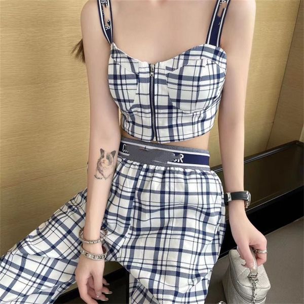 summer new checked printing suspender vest high waist elastic wide leg pants tide two-piece set, White
summer new checked printing suspender vest high waist elastic wide leg pants tide two-piece set, White