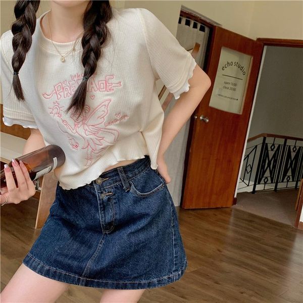 women's t-shirt women embroidery t-shirts sweet short sleeve tees crop o-neck cartoon cute students casual loose summer clothes, White
women's t-shirt women embroidery t-shirts sweet short sleeve tees crop o-neck cartoon cute students casual loose summer clothes, White