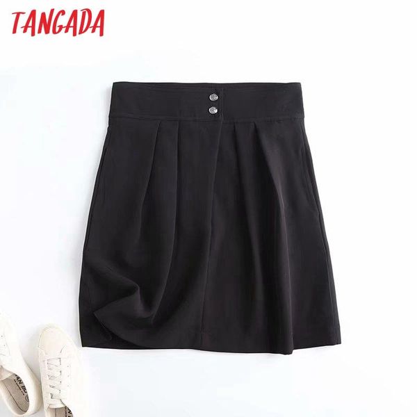 tangada 2021 women solid black skirts faldas mujer buttons female mini skirt 4c46