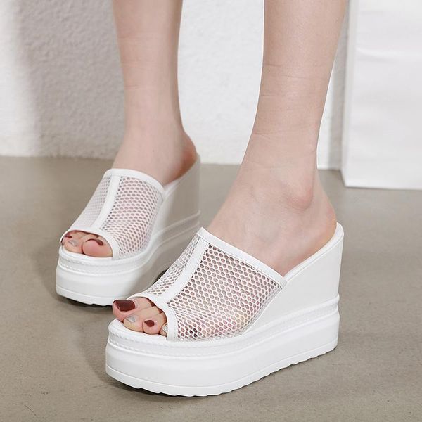 slippers mesh wedge high heels fish mouth sandals women's summer style sponge cake thick-soled super heel wear-resistant, Black
slippers mesh wedge high heels fish mouth sandals women's summer style sponge cake thick-soled super heel wear-resistant, Black