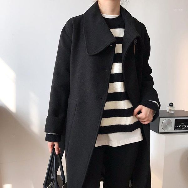 women's wool & blends autumn and winter woolen coat fashion korean style retro loose warm oversize windbreaker, Black
women's wool & blends autumn and winter woolen coat fashion korean style retro loose warm oversize windbreaker, Black