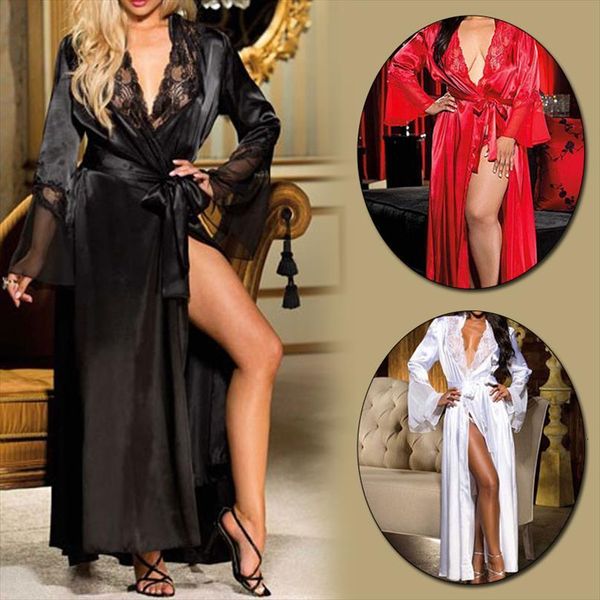 lace robe set simulation women sleepwear silk see through long nightwear gown casual spa bathrobe nightdress, Black;red
lace robe set simulation women sleepwear silk see through long nightwear gown casual spa bathrobe nightdress, Black;red