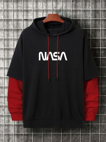 men letter graphic drawstring 2 in 1 hoodie y53b#, Black 
men letter graphic drawstring 2 in 1 hoodie y53b#, Black
