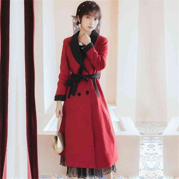 women full sleeve jacket with belt skirt wool coat red wine elegant woolen mid-calf long coats autumn winter 210603, Black
women full sleeve jacket with belt skirt wool coat red wine elegant woolen mid-calf long coats autumn winter 210603, Black