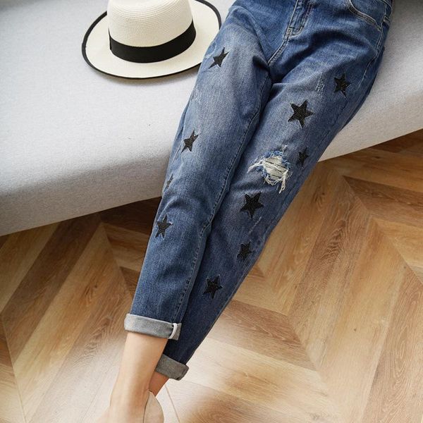 women's jeans pentagonal star rhinestone women 2021 spring casual loose long pants high waist, Blue
women's jeans pentagonal star rhinestone women 2021 spring casual loose long pants high waist, Blue