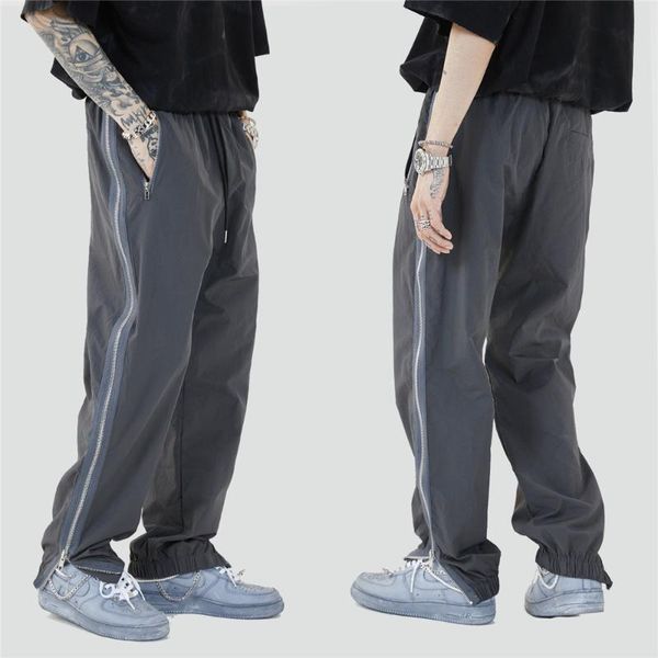 men's pants pant men women 2021 side zipper design casual streetwear oversized hip hop fashion joggers quick dry trousers, Black