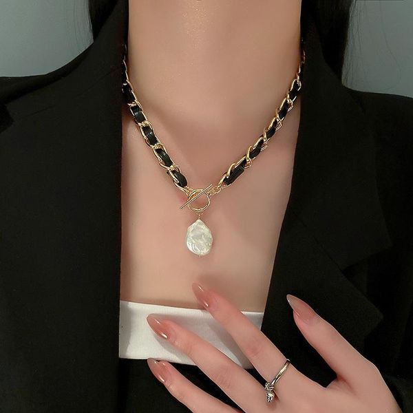 pendant necklaces allme punk black pu leather twist chain for women irregular baroque pearl toggle clasp circle choker necklace gifts, Silver
pendant necklaces allme punk black pu leather twist chain for women irregular baroque pearl toggle clasp circle choker necklace gifts, Silver