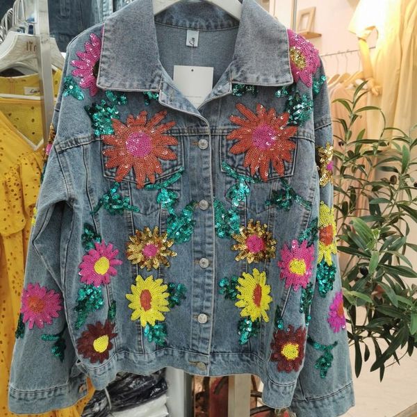 women's jackets autumn and winter fashion brand custom hand-embroidered sequined sunflower loose high street denim jacket, Black;brown
women's jackets autumn and winter fashion brand custom hand-embroidered sequined sunflower loose high street denim jacket, Black;brown
