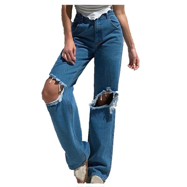 women's jeans high waist casual pants hole denim trouser loose-fitting wide leg fashion street women, Blue
women's jeans high waist casual pants hole denim trouser loose-fitting wide leg fashion street women, Blue