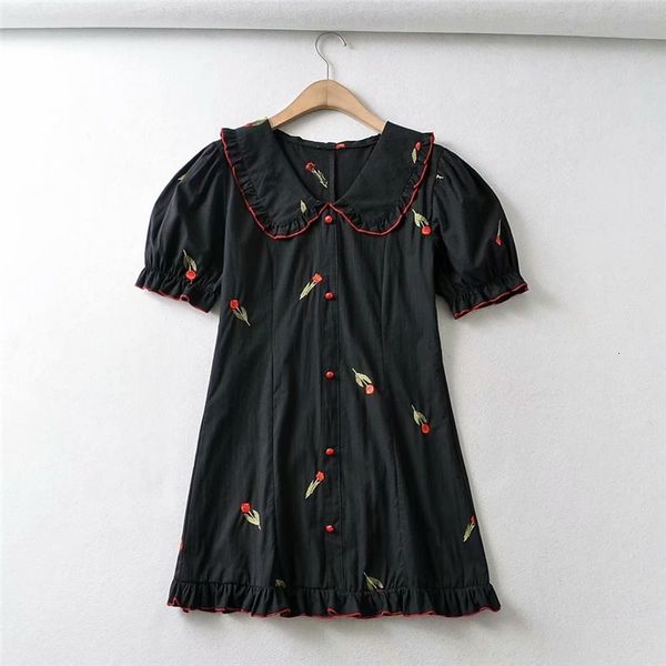 casual dresses chic lady flower embroidery summer black mini women fashion short puff sleeve peter pan collar slim dress 372y, Black;gray
casual dresses chic lady flower embroidery summer black mini women fashion short puff sleeve peter pan collar slim dress 372y, Black;gray
