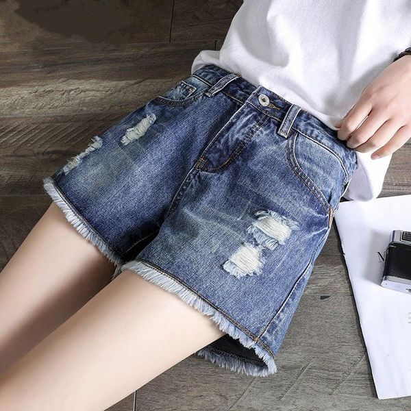 women's shorts high waist denim summer loose hole 2021 style wearing thin a-word wide leg large, White;black
women's shorts high waist denim summer loose hole 2021 style wearing thin a-word wide leg large, White;black