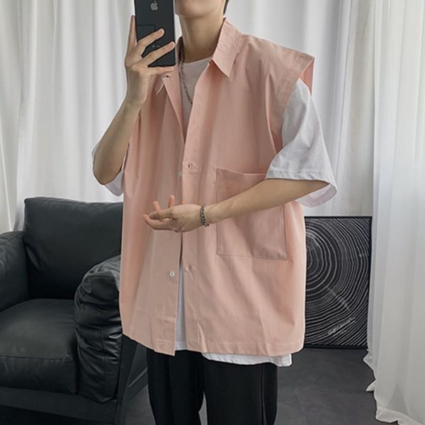 men's casual shirts men half-sleeve turn-down collar summer japanese korean style loose shirt outwear mens students streetwear, White;black
men's casual shirts men half-sleeve turn-down collar summer japanese korean style loose shirt outwear mens students streetwear, White;black