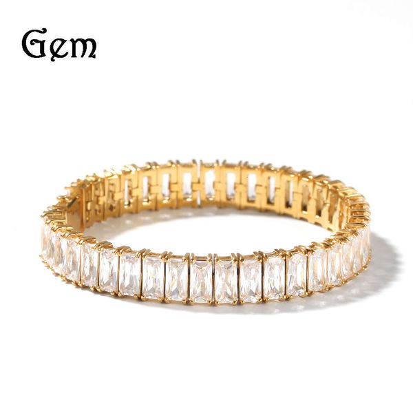 selling gold plated square zircon stainless steel one row bracelet hip hop punk trendy brand bracelet, Silver 
selling gold plated square zircon stainless steel one row bracelet hip hop punk trendy brand bracelet, Silver