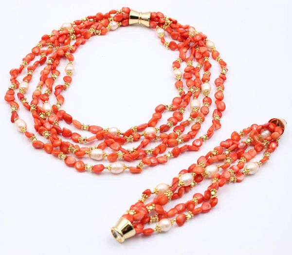 earrings & necklace guaiguai jewelry 5 rows natural pink rice pearl orange coral om bracelet sets handmade for women, Silver
earrings & necklace guaiguai jewelry 5 rows natural pink rice pearl orange coral om bracelet sets handmade for women, Silver