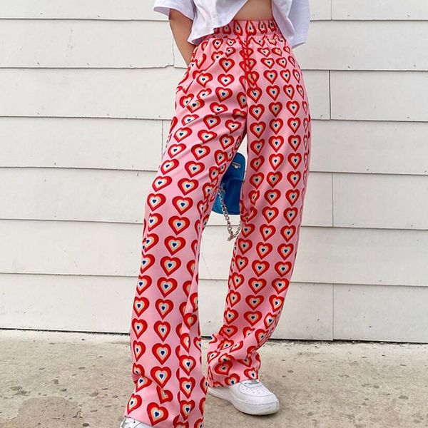 heart printed drawstring high waist loose thin straight jogger pants female summer long pants, Black;white
heart printed drawstring high waist loose thin straight jogger pants female summer long pants, Black;white