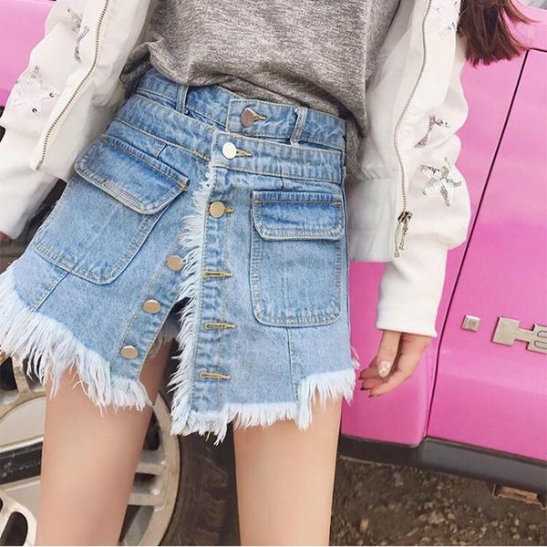 women's shorts 2021 spring burrs denim skirts women pocket buttons mini, White;black
women's shorts 2021 spring burrs denim skirts women pocket buttons mini, White;black