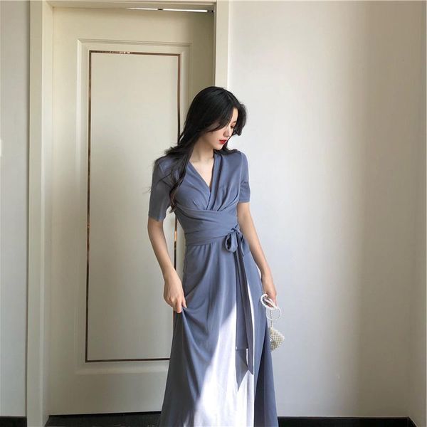 2021 summer new fashion vintage dress women v neck high waist lacing slim dresses elegant solid short sleeve vestidos, Black;gray
2021 summer new fashion vintage dress women v neck high waist lacing slim dresses elegant solid short sleeve vestidos, Black;gray