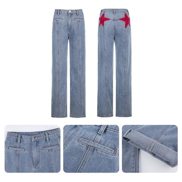 women's jeans women vintage star patchwork flare mid waist bell bottom striped denim pants harajuku casual slim fitting trousers street, Blue
women's jeans women vintage star patchwork flare mid waist bell bottom striped denim pants harajuku casual slim fitting trousers street, Blue