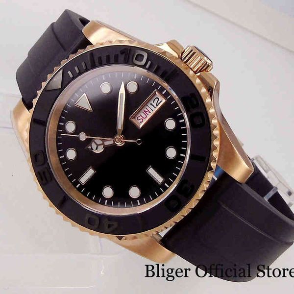 date bliger japan nh36a weekday rose gold coated self-winding men watches flat saffier glass rubber band ym black insert, Slivery;brown
date bliger japan nh36a weekday rose gold coated self-winding men watches flat saffier glass rubber band ym black insert, Slivery;brown