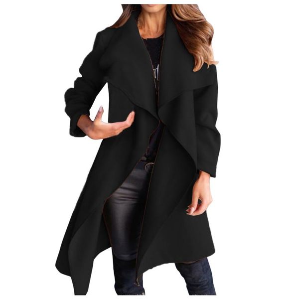 women's wool & blends women elegant long coat solid color sleeve chic outerwear ladies turn down collor regular overcoat with belt #t3g, Black
women's wool & blends women elegant long coat solid color sleeve chic outerwear ladies turn down collor regular overcoat with belt #t3g, Black