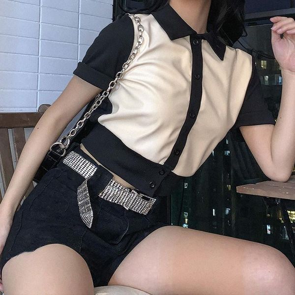 summer girls short sleeve shirt ladies fashionable double color splicing lapel shirt casual base for shopping travel, White
summer girls short sleeve shirt ladies fashionable double color splicing lapel shirt casual base for shopping travel, White
