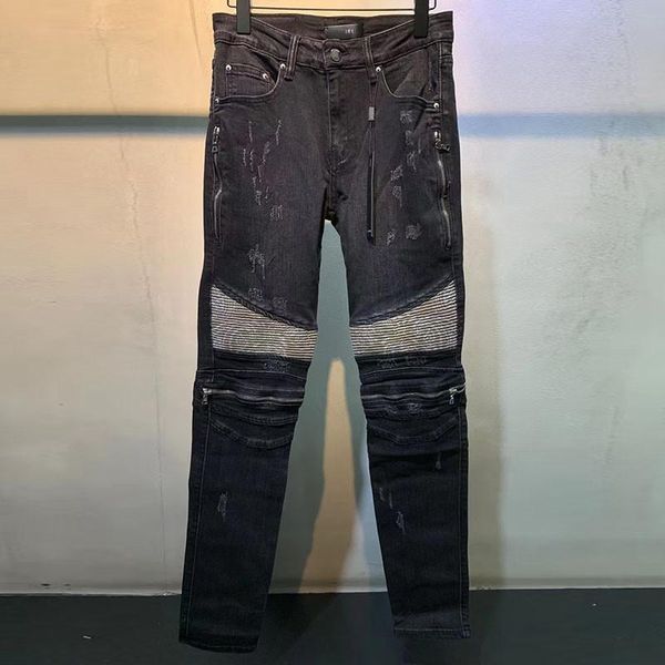 men's jeans patchwork brand ripped tights motorcycle pants men black homme marque de luxe for, Blue
men's jeans patchwork brand ripped tights motorcycle pants men black homme marque de luxe for, Blue