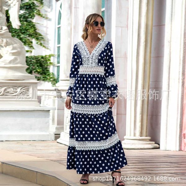 autumn and winter 2021 women's lace stitched wave dot printed long skirt holiday drs, Black;gray
autumn and winter 2021 women's lace stitched wave dot printed long skirt holiday drs, Black;gray