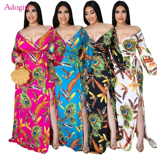casual dresses adogirl l-5xl peacock feather print plus size women maxi dress wrap v neck long sleeve high split holiday party vestidos outf, Black;gray
casual dresses adogirl l-5xl peacock feather print plus size women maxi dress wrap v neck long sleeve high split holiday party vestidos outf, Black;gray