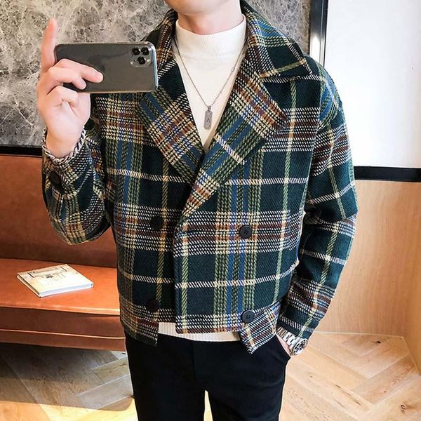 men's wool & blends blend trench jackets autumn winter short loose jacket korean fashion plaid mens double-breasted tweed coat, Black
men's wool & blends blend trench jackets autumn winter short loose jacket korean fashion plaid mens double-breasted tweed coat, Black