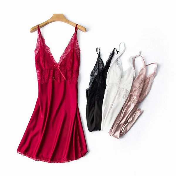 women's sleepwear ladies nightwear women female sleep dress silk lingerie sling nightdress nightgown, Black;red
women's sleepwear ladies nightwear women female sleep dress silk lingerie sling nightdress nightgown, Black;red