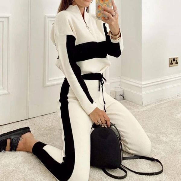 women casual stand collar zipper tracksuit sportswear sets women splicing sweatshirt and sweatpant 2 pcs set spring jogger sets, White
women casual stand collar zipper tracksuit sportswear sets women splicing sweatshirt and sweatpant 2 pcs set spring jogger sets, White