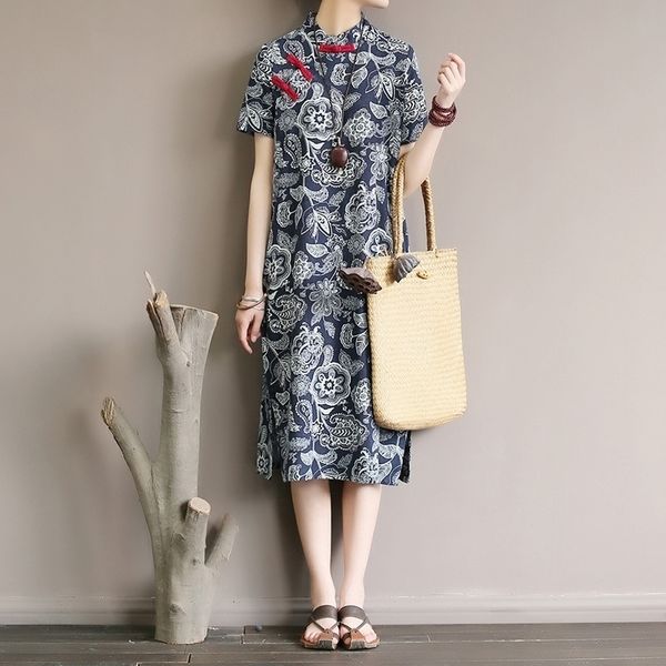 republic of china style women's dress with improved retro buckle dress summer short sleeve long 210316, Black;gray
republic of china style women's dress with improved retro buckle dress summer short sleeve long 210316, Black;gray