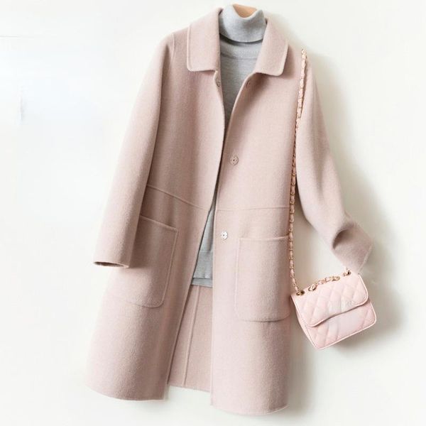 women's wool & blends 2021 autumn 100% genuine double-faced woolen coat female fashion pink long fall jackets for women casaco feminino, Black
women's wool & blends 2021 autumn 100% genuine double-faced woolen coat female fashion pink long fall jackets for women casaco feminino, Black