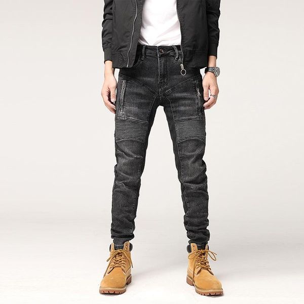 men's jeans american street fashion men retro black gray elastic slim fit biker spliced designer hip hop denim punk pants, Blue
men's jeans american street fashion men retro black gray elastic slim fit biker spliced designer hip hop denim punk pants, Blue