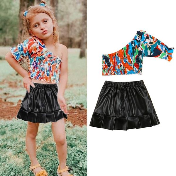 clothing sets 1-5years fashion girls summer clothes colorful one shoulder t-shirts +elastic pu leather button a-line skirts outfits, White
clothing sets 1-5years fashion girls summer clothes colorful one shoulder t-shirts +elastic pu leather button a-line skirts outfits, White