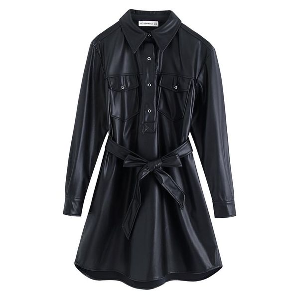 casual dresses chic black pockets pu leather dress women fashion turn down collar elegant ladies tie belt mini, Black;gray
casual dresses chic black pockets pu leather dress women fashion turn down collar elegant ladies tie belt mini, Black;gray