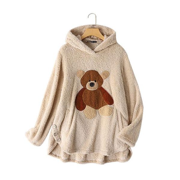 women's hoodies & sweatshirts women autumn winter plush warm fluffy double pullover loose soft thick hoodie for teens 2021, Black