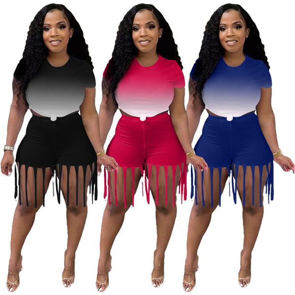 women tracksuits tassel short sleeve 2 piece sets t-shirts+shorts summer jogging suit gradient color outfits stretchy sportswear running clo, Gray
women tracksuits tassel short sleeve 2 piece sets t-shirts+shorts summer jogging suit gradient color outfits stretchy sportswear running clo, Gray