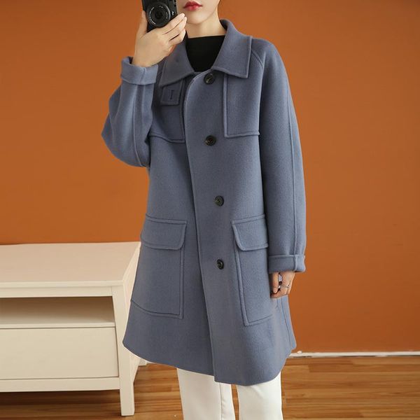 women's wool & blends double sided cashmere coat medium and long autumn winter 2021 single breasted loose large pocket tweed, Black
women's wool & blends double sided cashmere coat medium and long autumn winter 2021 single breasted loose large pocket tweed, Black