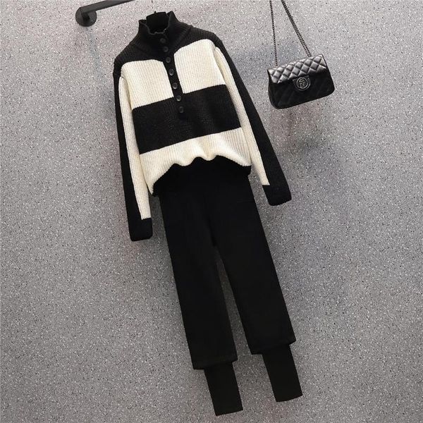 women's two piece pants winter thick women suits set loose turtleneck stripe pullover sweaters and long tweed wide leg sets sportsuits, White
women's two piece pants winter thick women suits set loose turtleneck stripe pullover sweaters and long tweed wide leg sets sportsuits, White