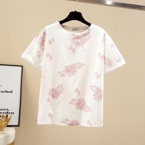 women's t-shirt summer fashion creativity flowers printing pattern short-sleeved female loose plus size street casual of women, White
women's t-shirt summer fashion creativity flowers printing pattern short-sleeved female loose plus size street casual of women, White