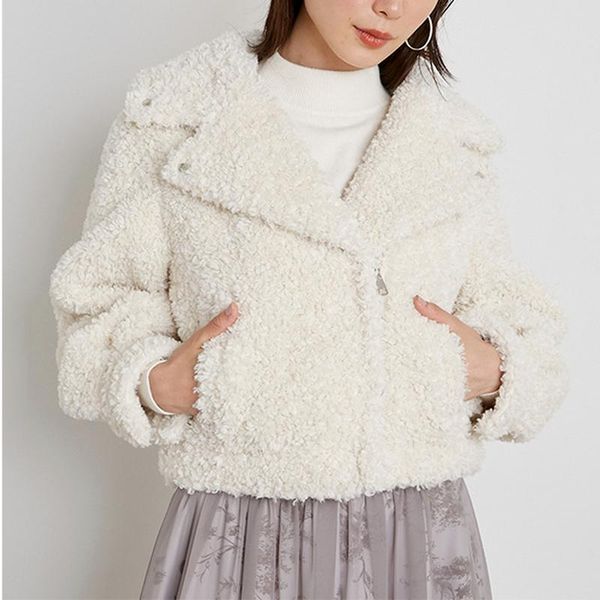 women's jackets autumn winter solid cute lamb wool coat turn-down collar zip-up design women japanese 2021 elegant warm outwear, Black;brown
women's jackets autumn winter solid cute lamb wool coat turn-down collar zip-up design women japanese 2021 elegant warm outwear, Black;brown
