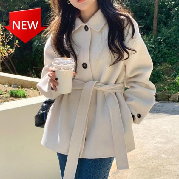 women's wool & blends breasted yellow woolen overcoat with belt 2021 women autumn winter slim waist short coat jacket single, Black
women's wool & blends breasted yellow woolen overcoat with belt 2021 women autumn winter slim waist short coat jacket single, Black