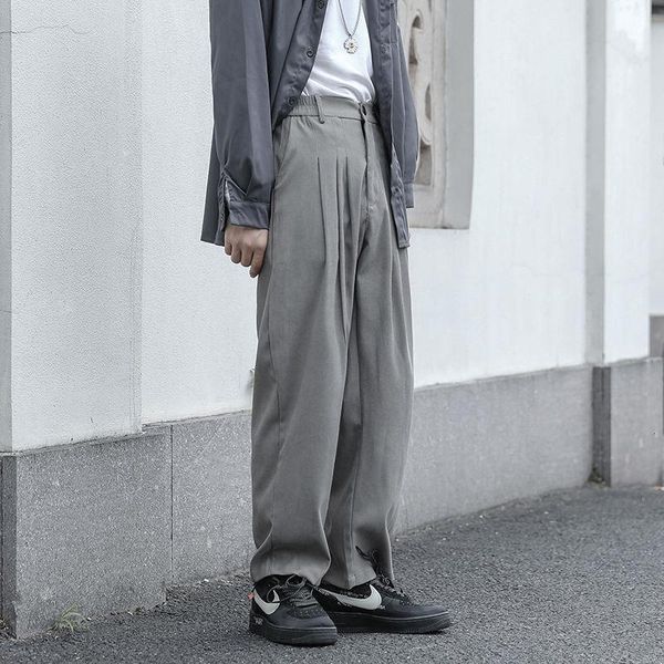 men's pants solid color straight casual men korean fashion loose wide-leg streetwear formal business suit trousers, Black 
men's pants solid color straight casual men korean fashion loose wide-leg streetwear formal business suit trousers, Black