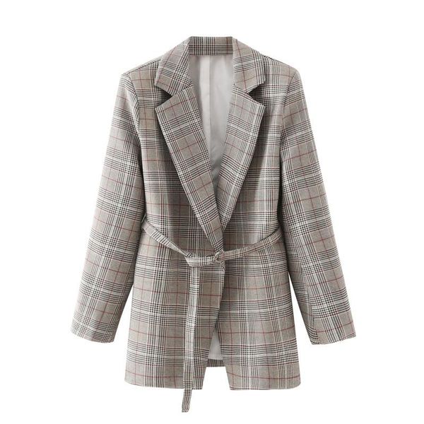 women's suits & blazers streetwear women plaid ladies sashes silm long jackets vintage female chic notched collar coats, White;black
women's suits & blazers streetwear women plaid ladies sashes silm long jackets vintage female chic notched collar coats, White;black