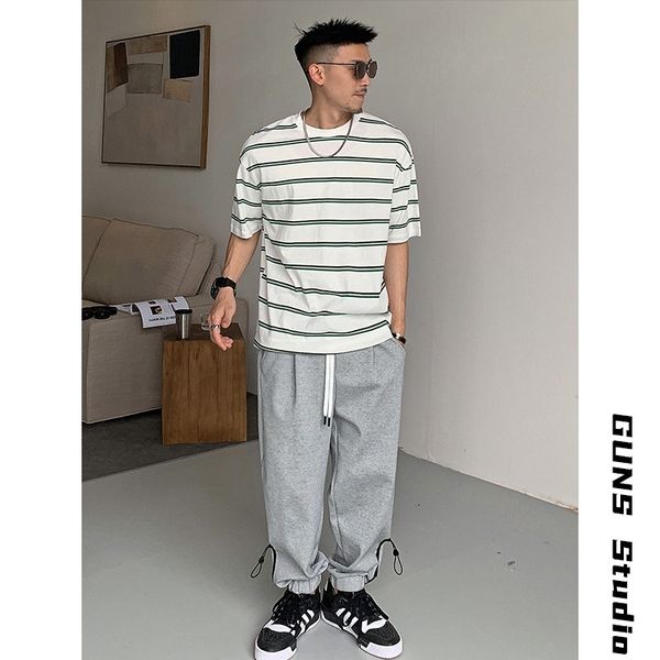 bar uncle summer men's stripe t-shirt casual loose cotton round neck pullover short sleeve korean fashion american trend, White;black
bar uncle summer men's stripe t-shirt casual loose cotton round neck pullover short sleeve korean fashion american trend, White;black